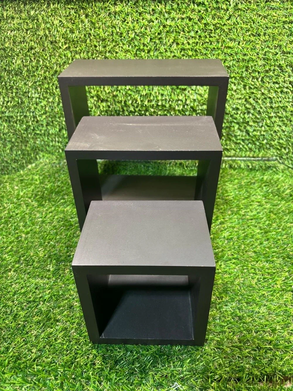 Nesting Square Floating Wall Shelves Set of 3 Espresso Brown Wood